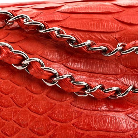 Chanel Classic Double Flap Bag Python Medium Orange - Picture 12 of 13